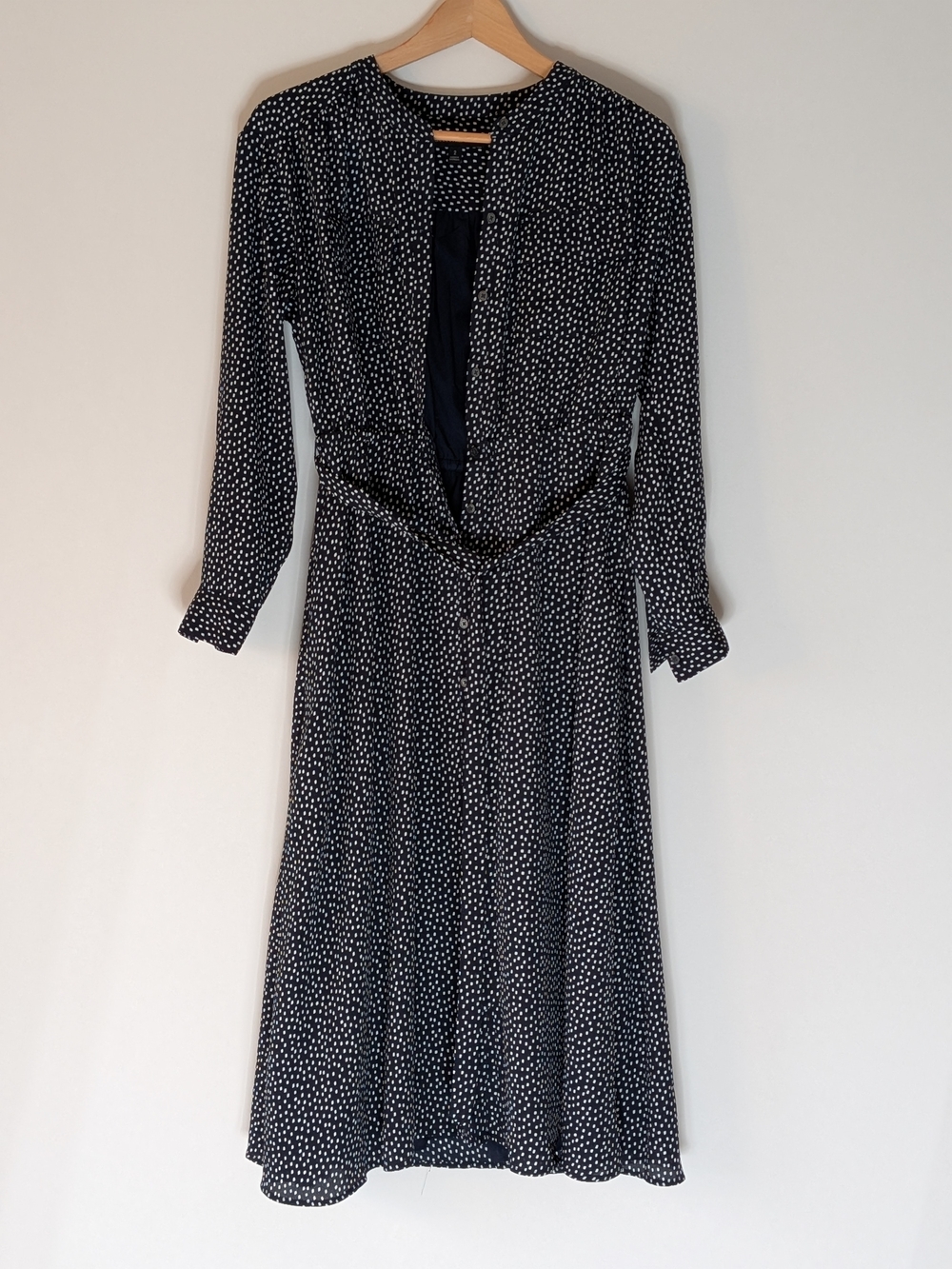 Banana Republic Black and White Polka Dot Long Sleeve Midi Dress